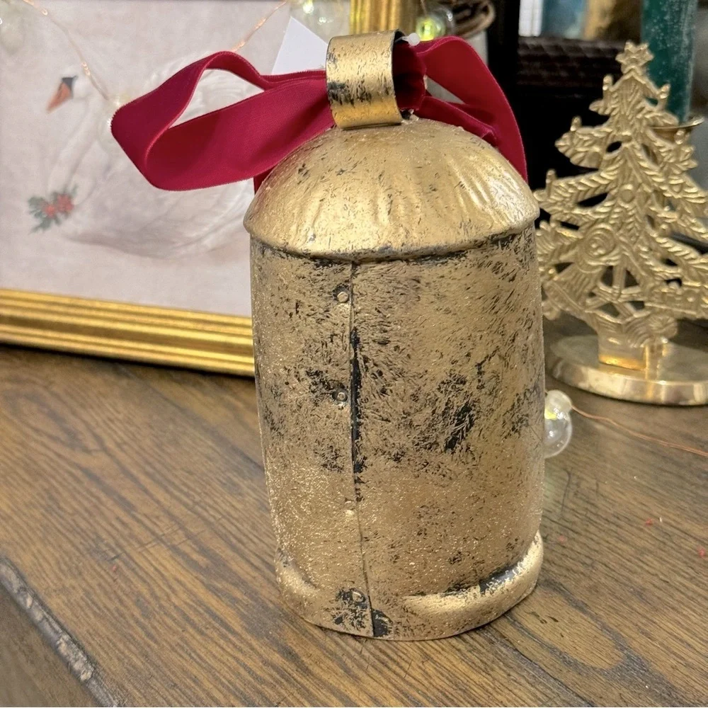ANTIQUE GOLD Christmas bell / 7.5” x3.5”